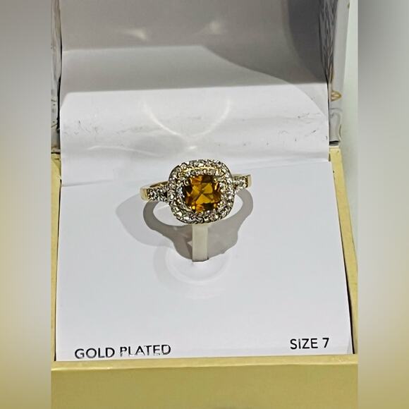 NEW Charter Club Gold Tone RING Size 7 Double Halo Cognac Crystal Macy’s Boxed - Picture 4 of 7